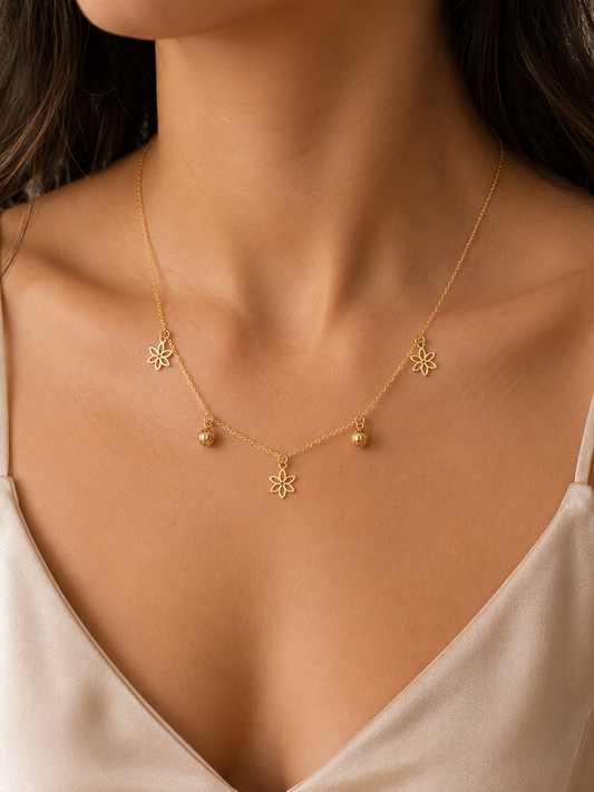 Flower and Ball Hanging Necklace