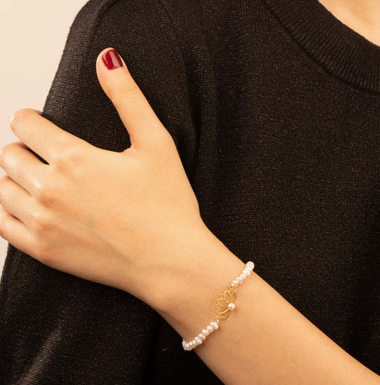 Lotus Gold & cord bracelet