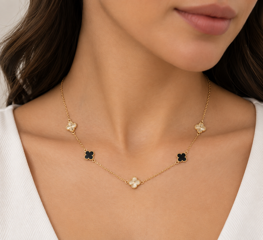 Black & laser cut Clover Necklace