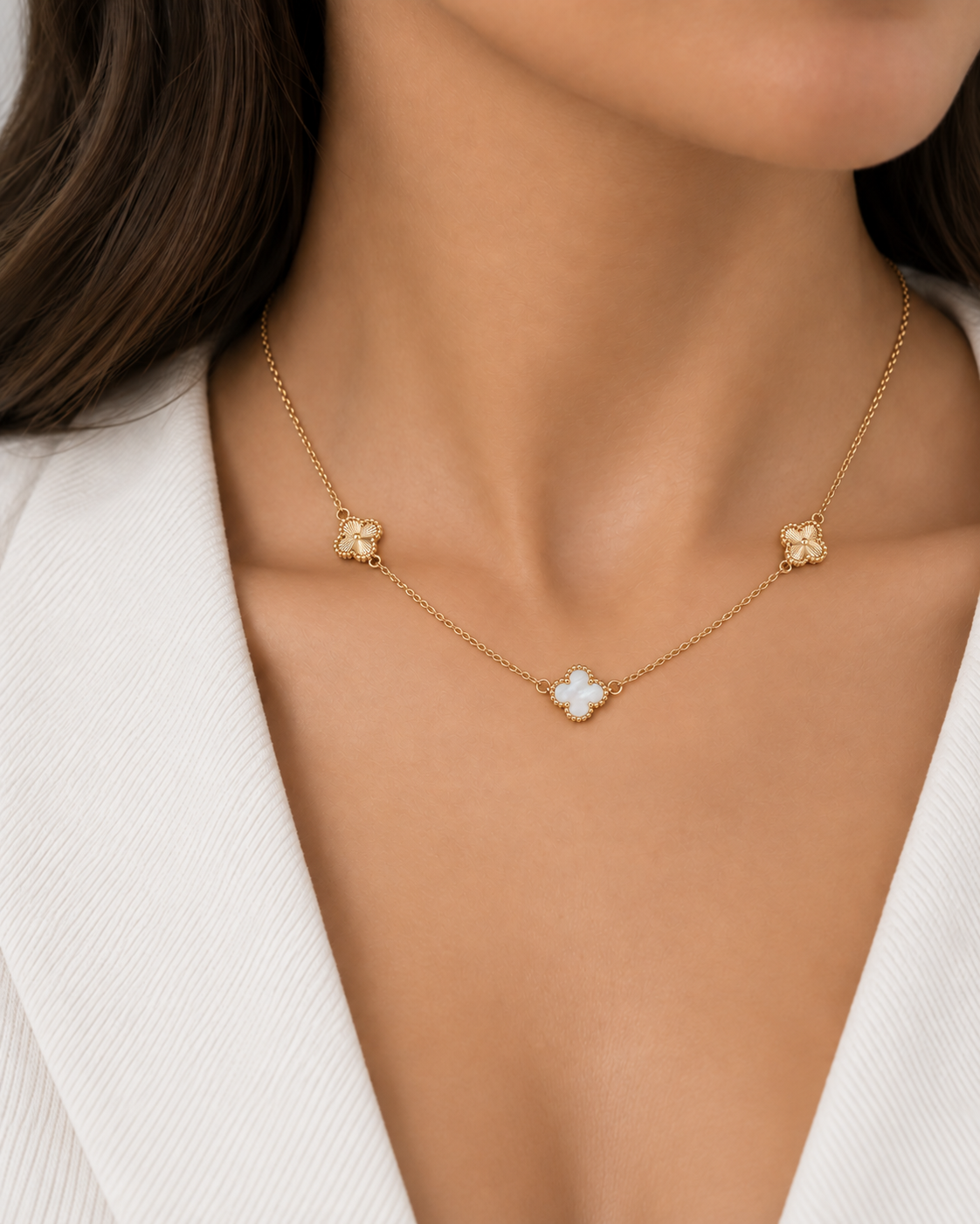 Mother of Pearl & Laser Cut Clover Necklace