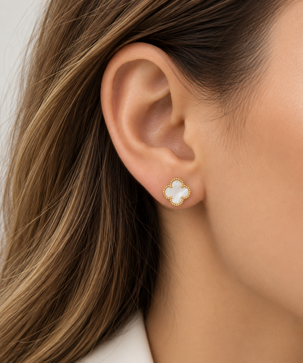 Mother of Pearl Clover Stud Earrings