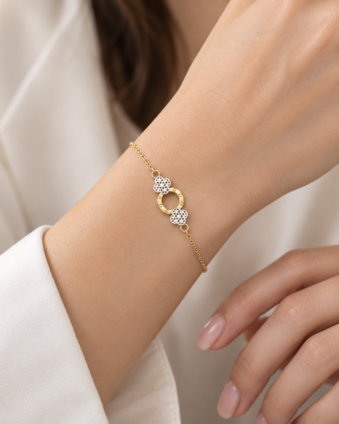 Two-Tone Gold Filigree Clover Bracelet