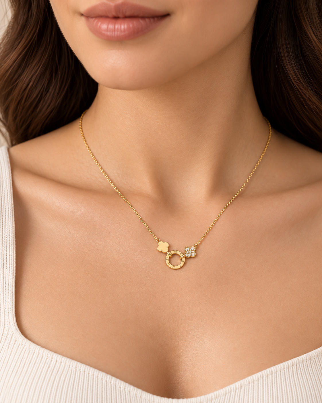 Delicate Dual Clover Gold Necklace
