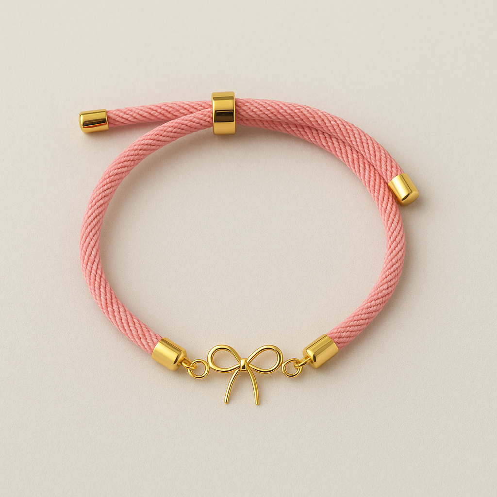 Bow gold & cord bracelet
