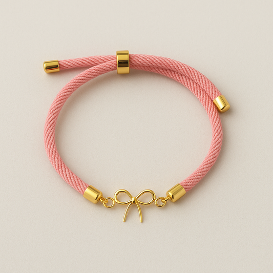 Bow gold & cord bracelet