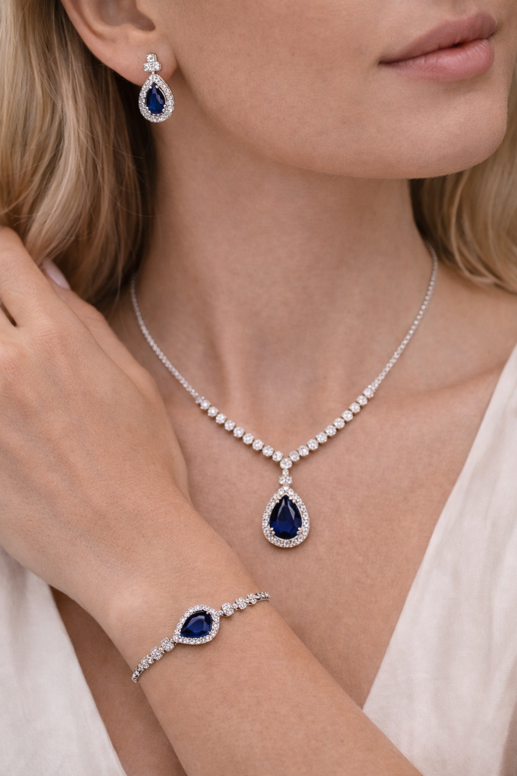 Navy Teardrop Jewelry Half Sets..