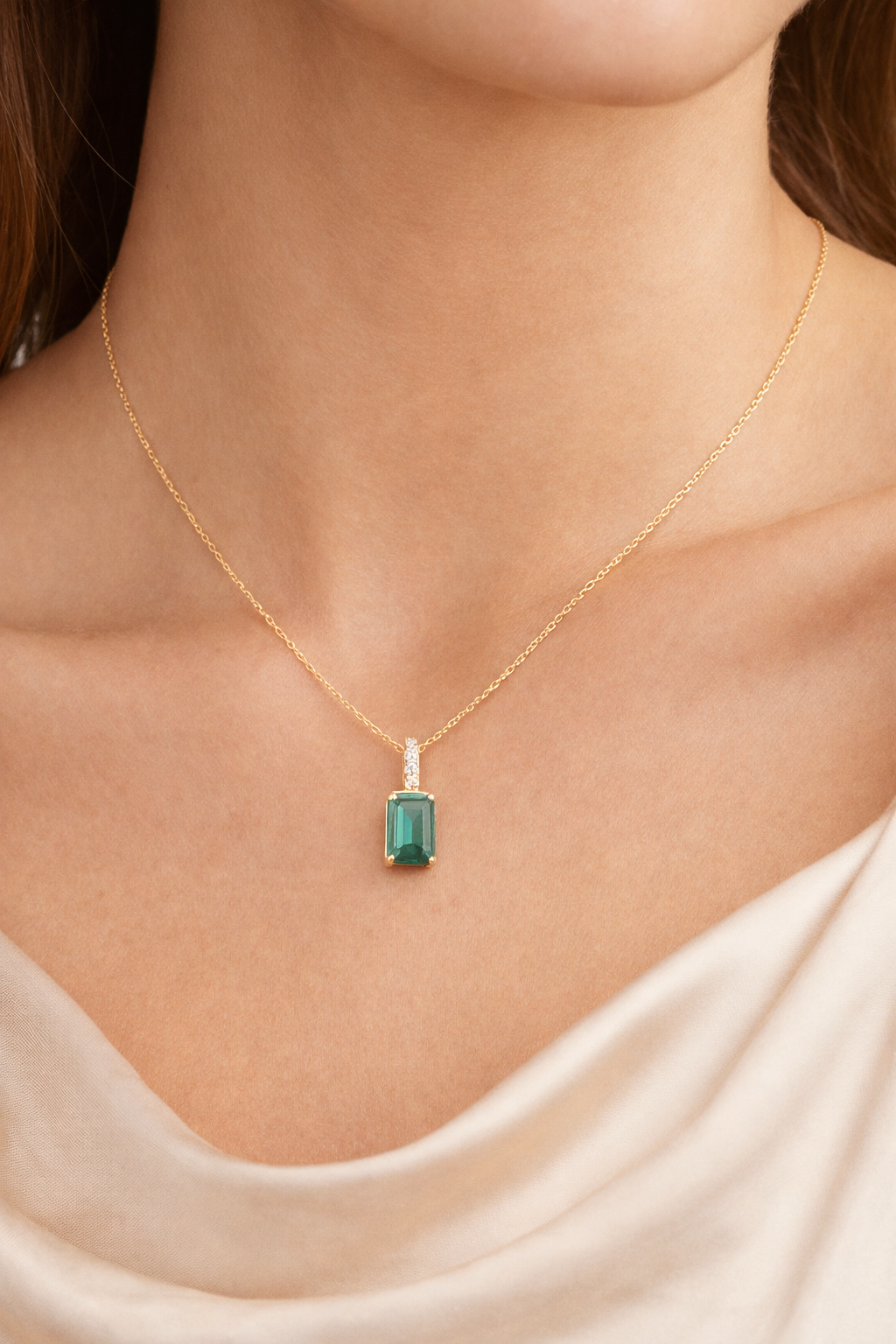 Green Square Pendant Necklace