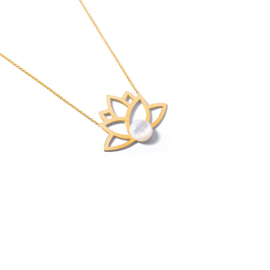 Lotus Flower Pendant Necklace with Pearl