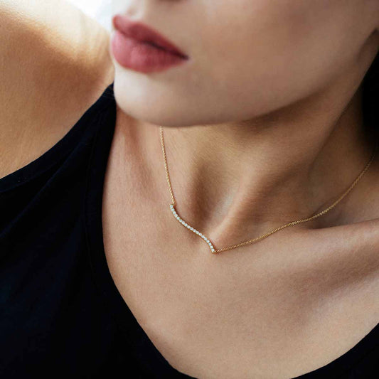 Curved Pendant Necklace with Crystals